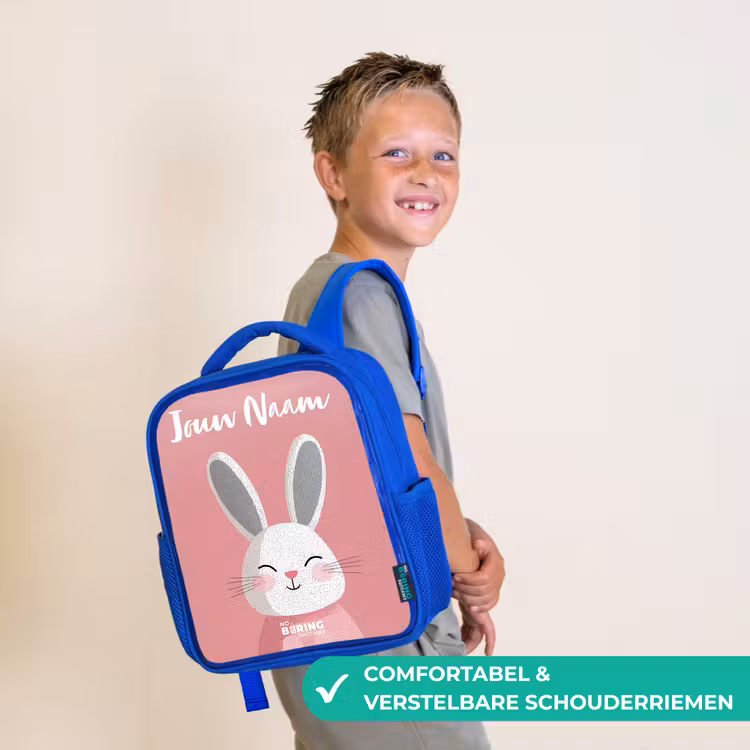 Kinderrugzak met naam - Blauw - Konijn - Blosje - Stippen - Roze — 4