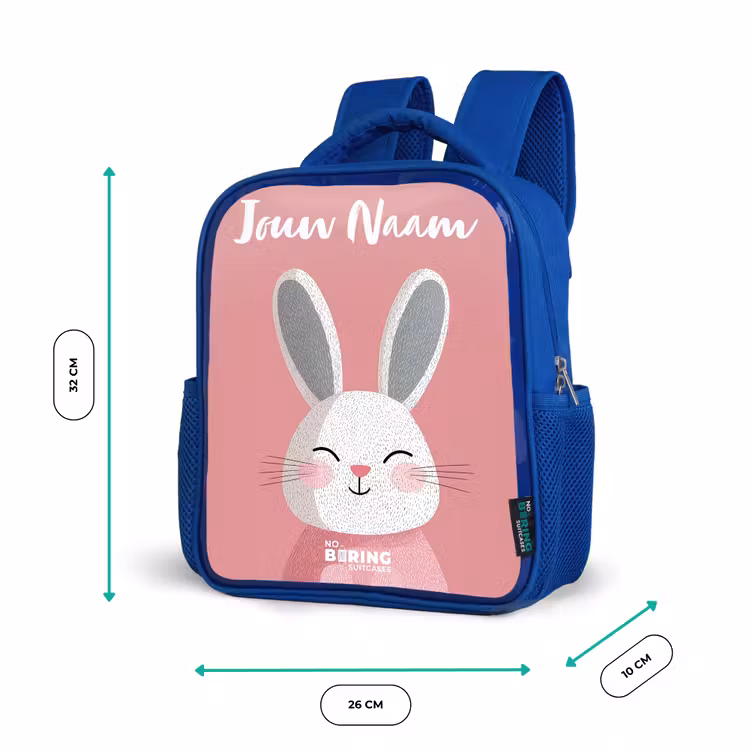 Kinderrugzak met naam - Blauw - Konijn - Blosje - Stippen - Roze — 5
