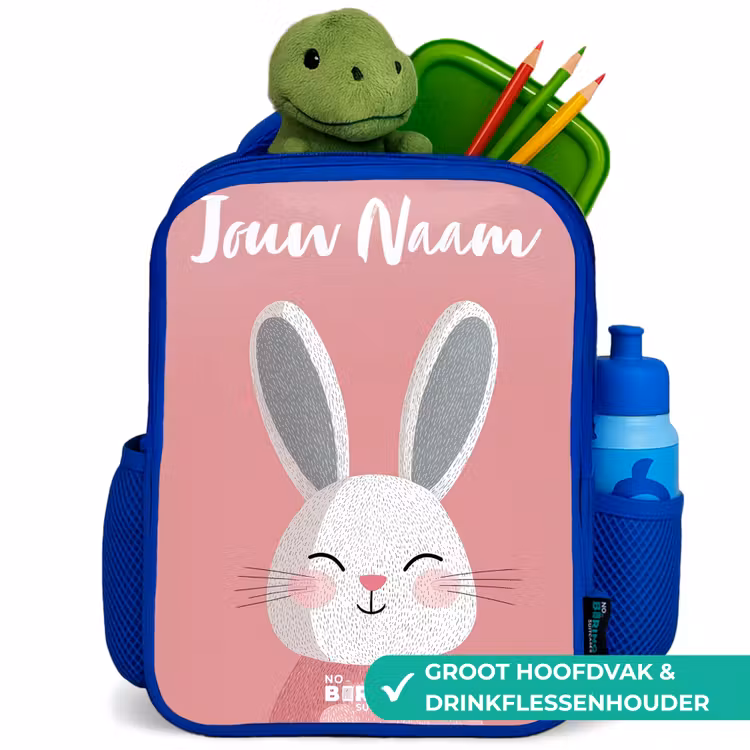 Kinderrugzak met naam - Blauw - Konijn - Blosje - Stippen - Roze — 6