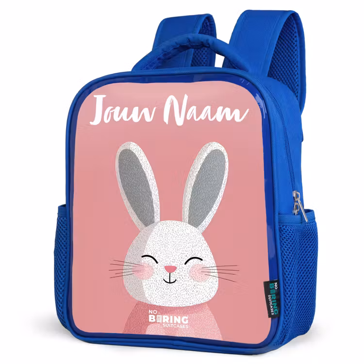 Kinderrugzak met naam - Blauw - Konijn - Blosje - Stippen - Roze — 7