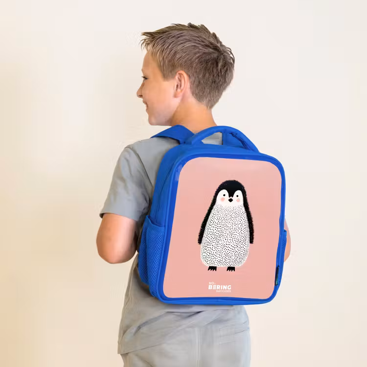 Kinderrugzak - Blauw - Pinguïn - Stippen - Roze - Minimalistisch — 3