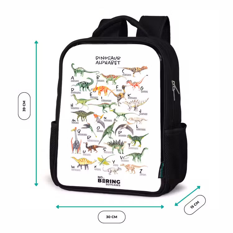 Kinderrugzak met naam - Zwart - Alfabet van dino's — 5