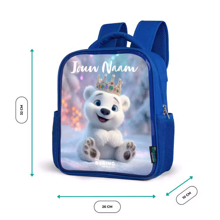 Kinderrugzak met naam - Blauw - Ijsbeer - Kroon - Winter — 5