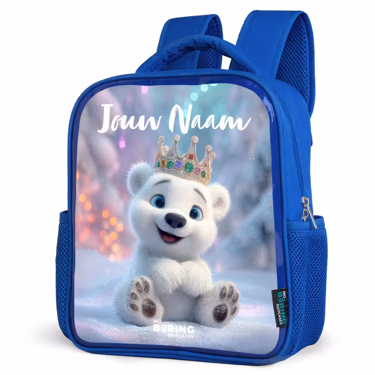 Kinderrugzak met naam - Blauw - Ijsbeer - Kroon - Winter — 7