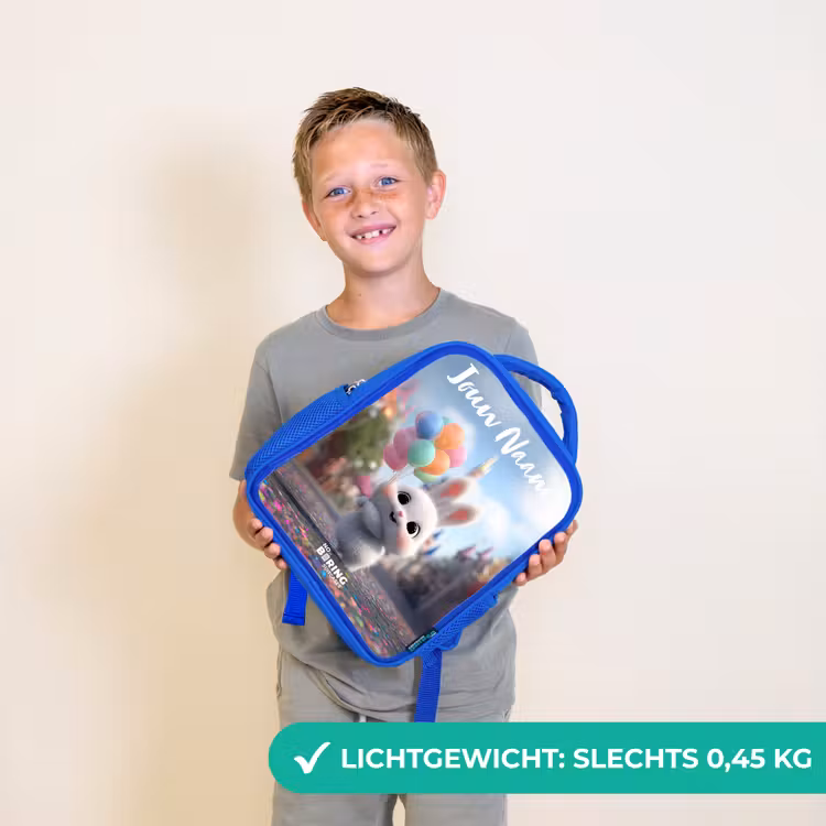 Kinderrugzak met naam - Blauw - konijn - Ballonnen — 2