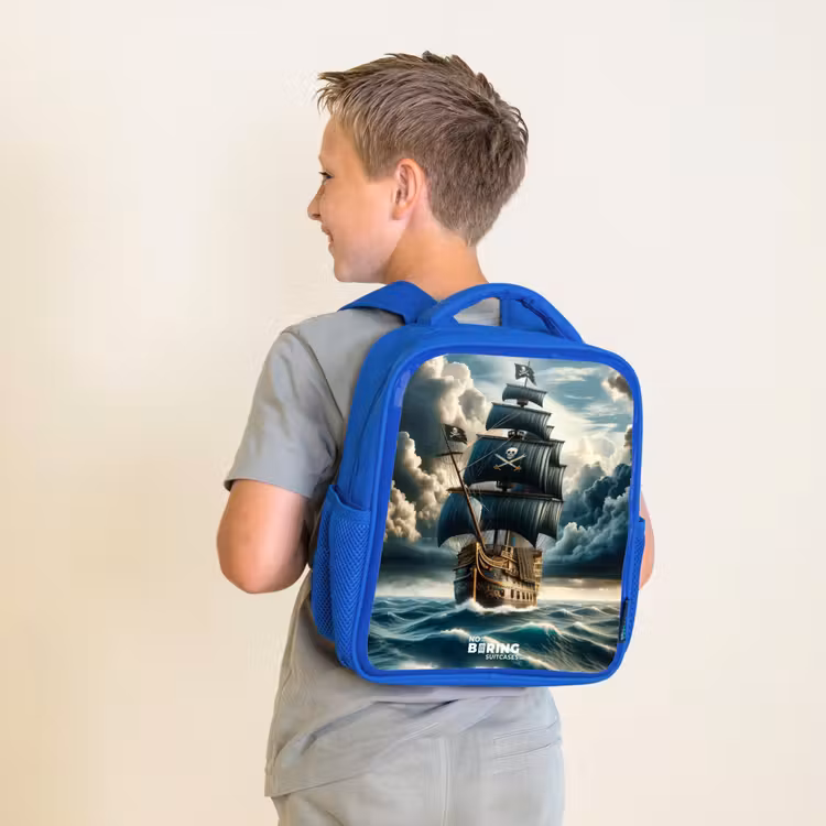 Kinderrugzak - Blauw - Piratenschip op een woeste zee — 3