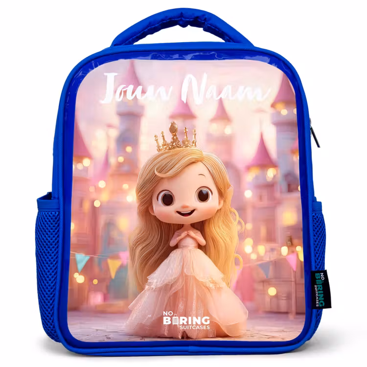Kinderrugzak met naam - Blauw - Prinses - Roze - Kasteel — 1