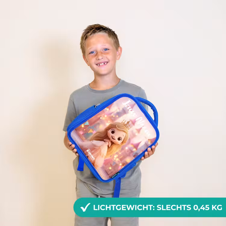Kinderrugzak met naam - Blauw - Prinses - Roze - Kasteel — 2