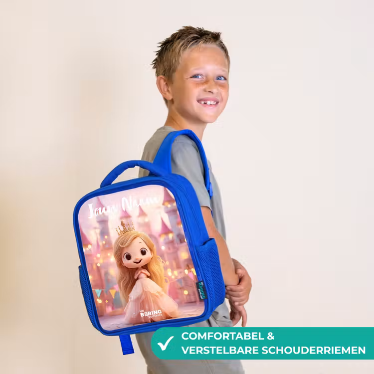 Kinderrugzak met naam - Blauw - Prinses - Roze - Kasteel — 4