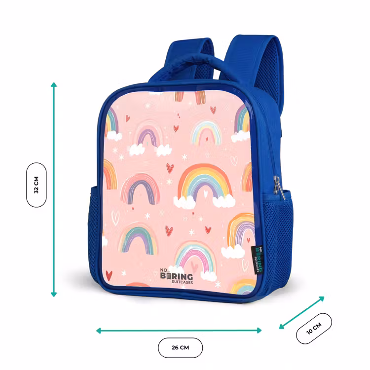 Kinderrugzak - Blauw - Regenbogen op een roze achtergrond — 5