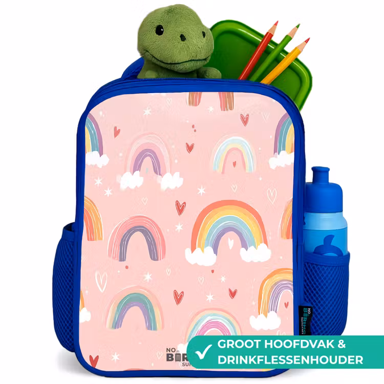 Kinderrugzak - Blauw - Regenbogen op een roze achtergrond — 6