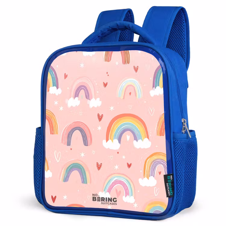 Kinderrugzak - Blauw - Regenbogen op een roze achtergrond — 7
