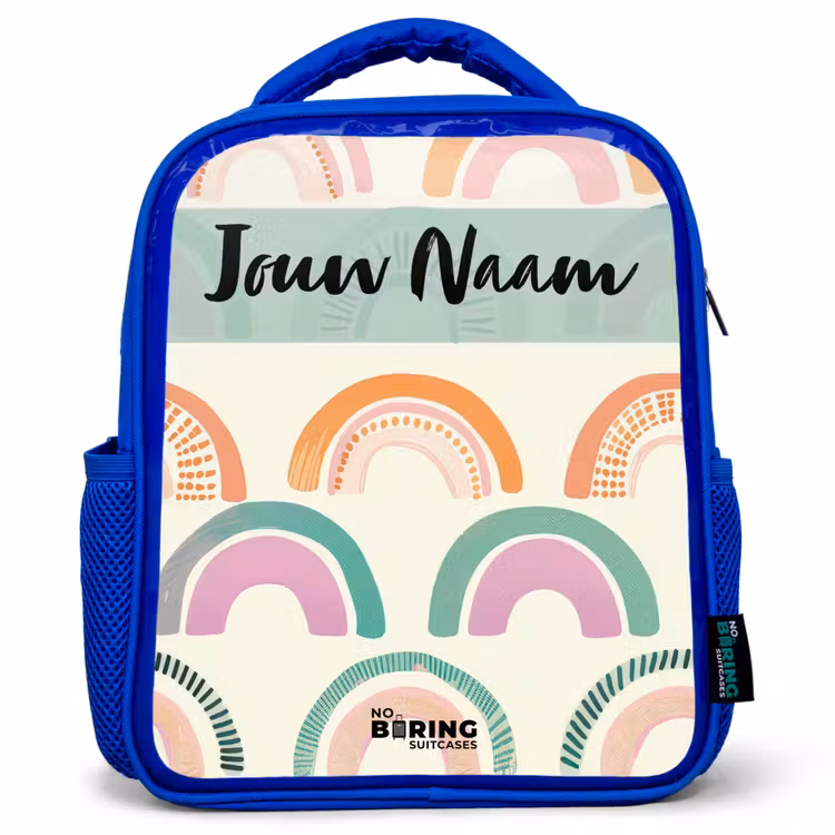 Kinderrugzak met naam - Blauw - Regenboog - Pastel - Patroon β 1