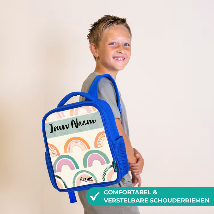 Kinderrugzak met naam - Blauw - Regenboog - Pastel - Patroon β 4