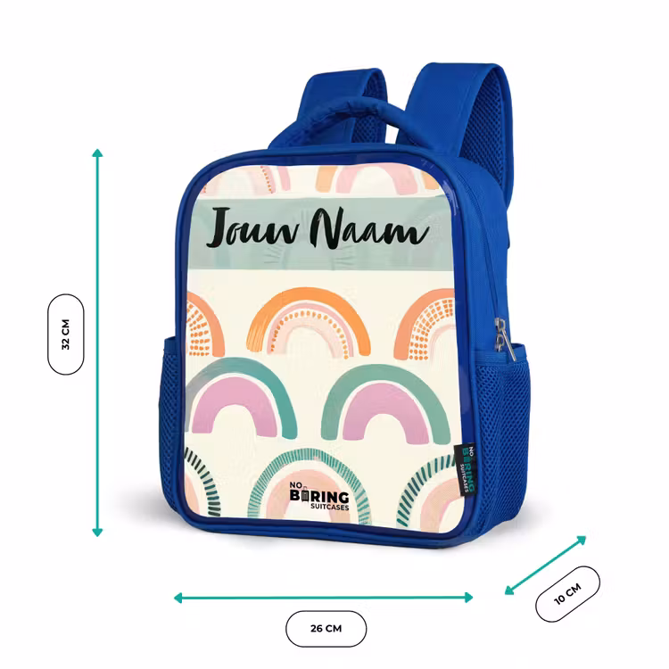 Kinderrugzak met naam - Blauw - Regenboog - Pastel - Patroon β 5