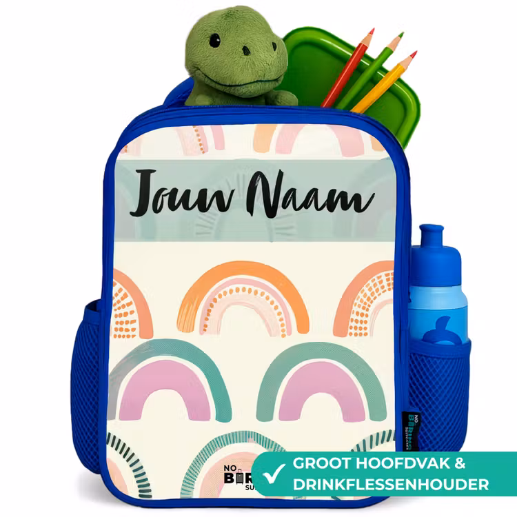 Kinderrugzak met naam - Blauw - Regenboog - Pastel - Patroon β 6