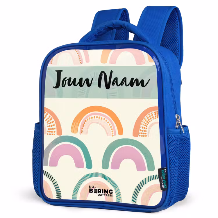 Kinderrugzak met naam - Blauw - Regenboog - Pastel - Patroon β 7
