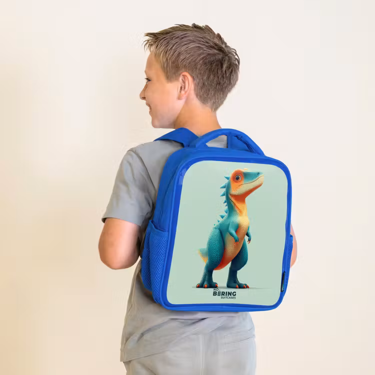 Kinderrugzak - Blauw - Stoere dino met grote ogen — 3