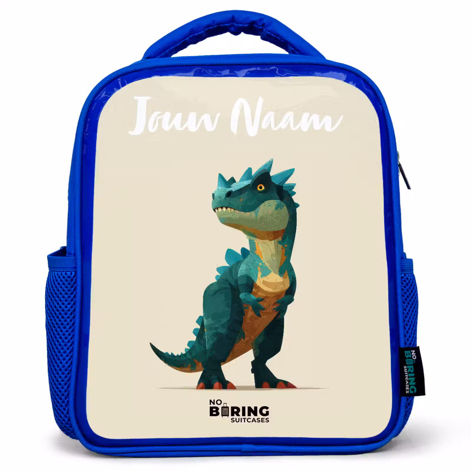 Kinderrugzak met naam - Blauw - Dino - Dier - Groen — 1