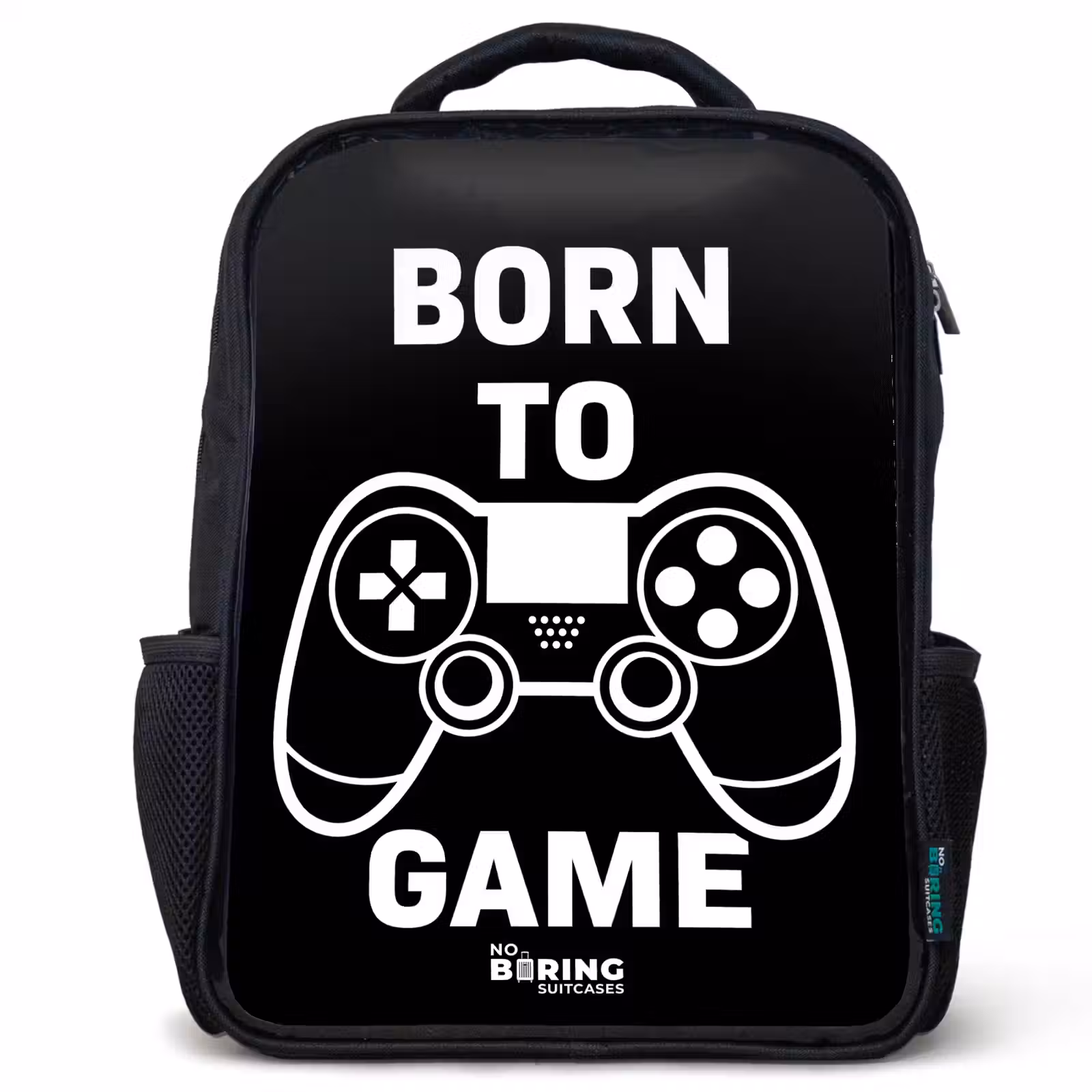 Kinderrugzak met naam - Zwart - Qoute met controller in zwart wit — 1