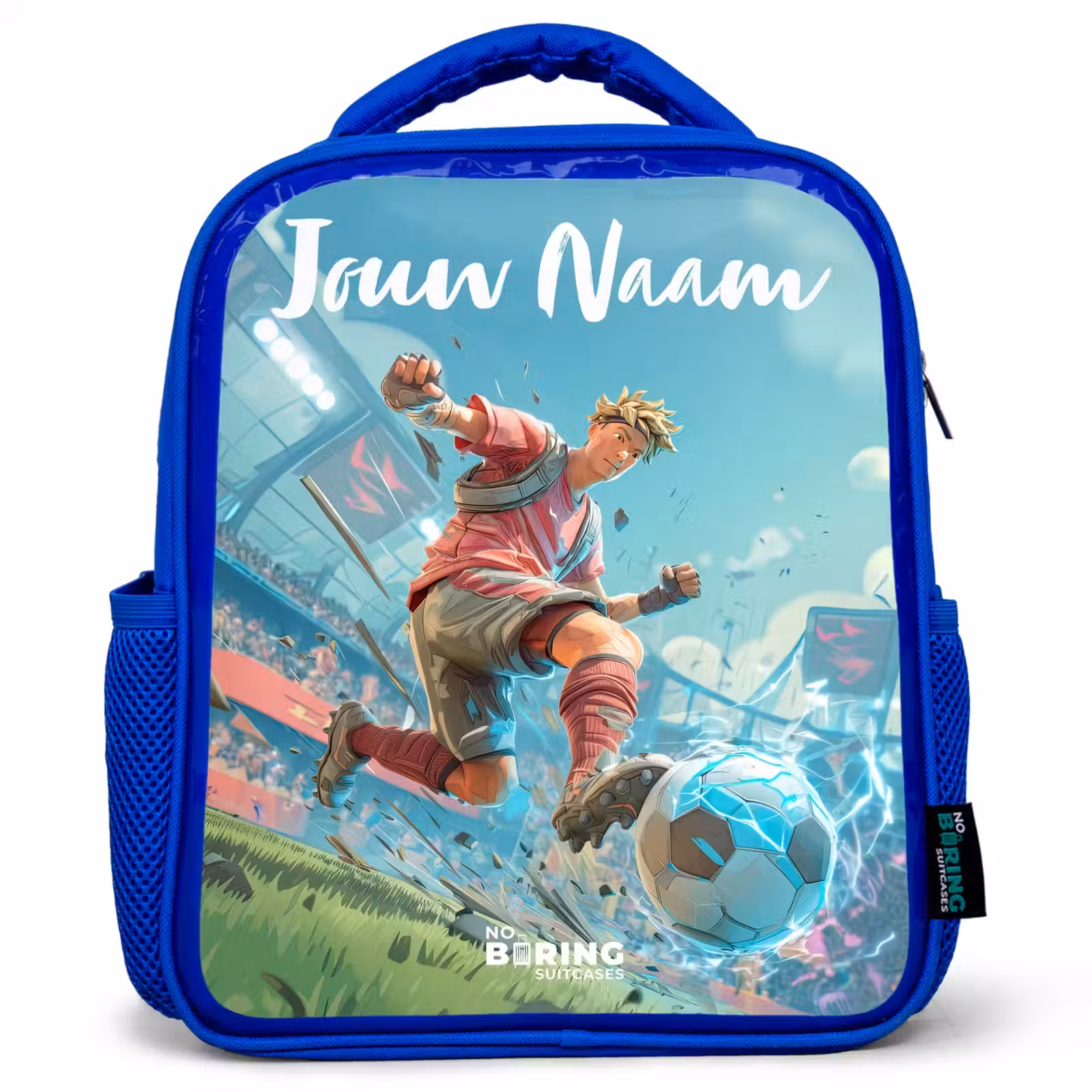 Kinderrugzak met naam - Blauw - Voetbal - Jongen - Stadion - Elektrisch — 1
