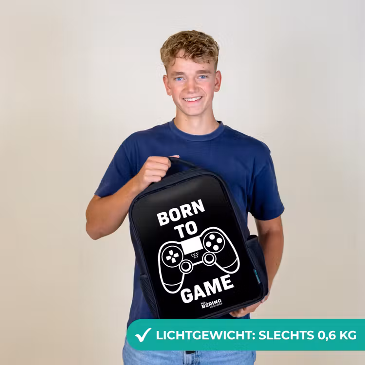 Kinderrugzak met naam - Zwart - Born to game met controller — 2