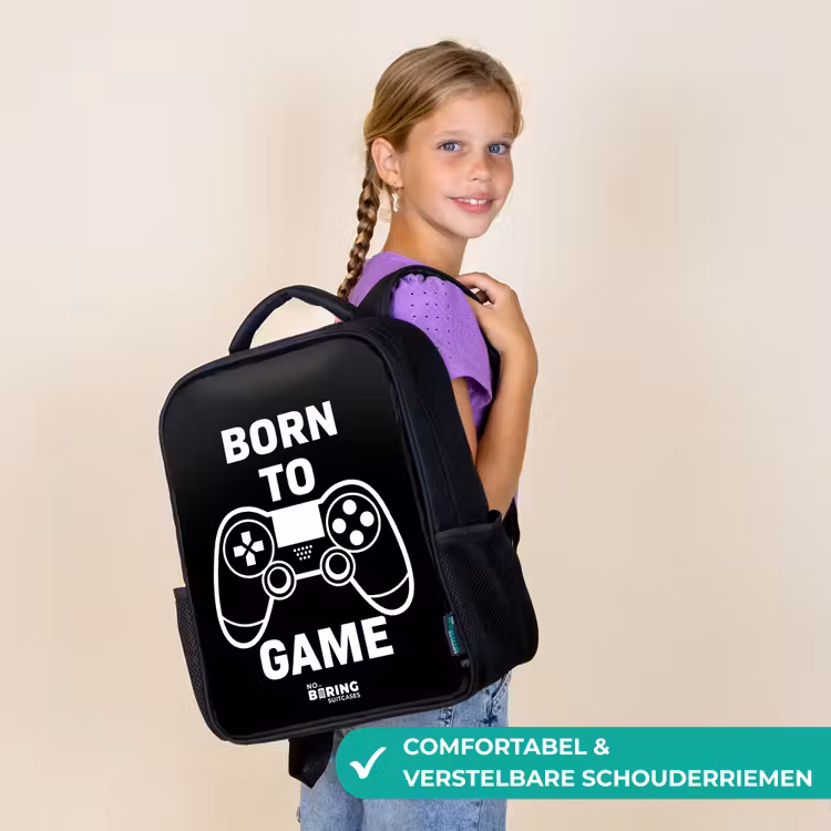 Kinderrugzak met naam - Zwart - Born to game met controller — 3