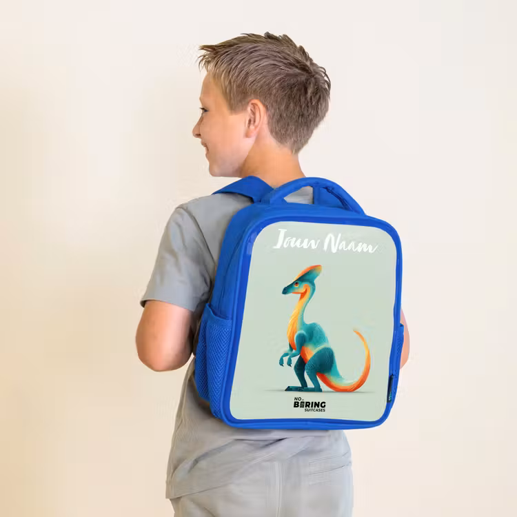 Kinderrugzak met naam - Blauw - Dino - Blauw - Dier — 3