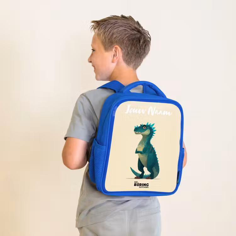 Kinderrugzak met naam - Blauw - Dino - Dier - Blauw - Groen — 3