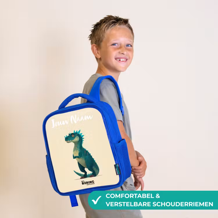 Kinderrugzak met naam - Blauw - Dino - Dier - Blauw - Groen — 4