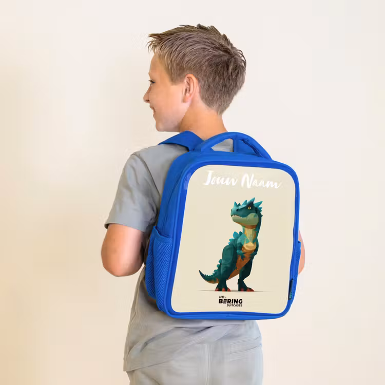 Kinderrugzak met naam - Blauw - Dino - Dier - Groen — 3