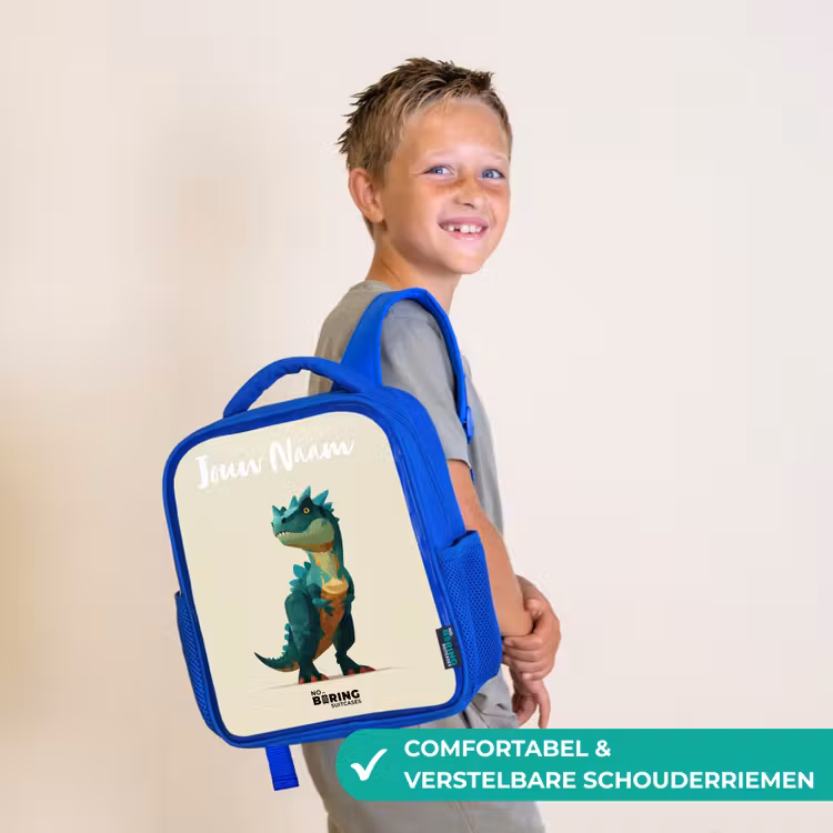 Kinderrugzak met naam - Blauw - Dino - Dier - Groen — 4