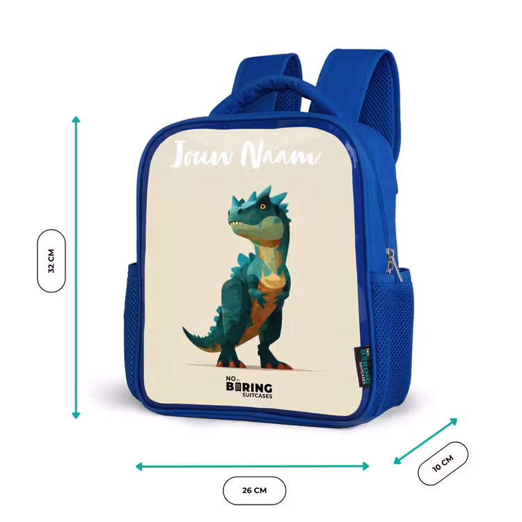 Kinderrugzak met naam - Blauw - Dino - Dier - Groen — 5