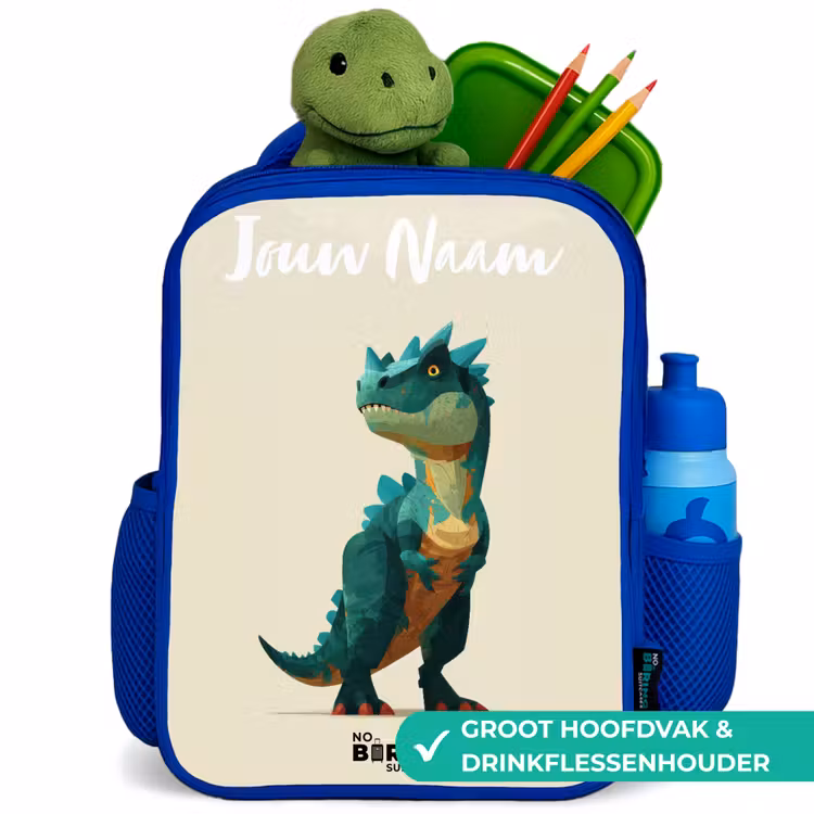 Kinderrugzak met naam - Blauw - Dino - Dier - Groen — 6