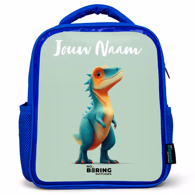 Kinderrugzak met naam - Blauw - Dino - Dier - Groen - Oranje — 1