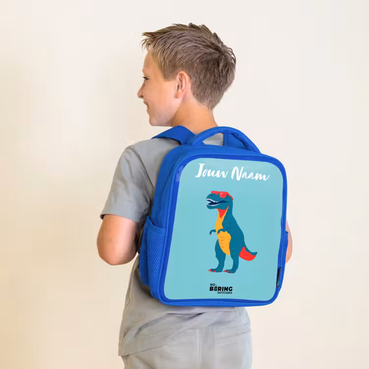 Kinderrugzak met naam - Blauw - Dino - Dier - Zonnebril — 3