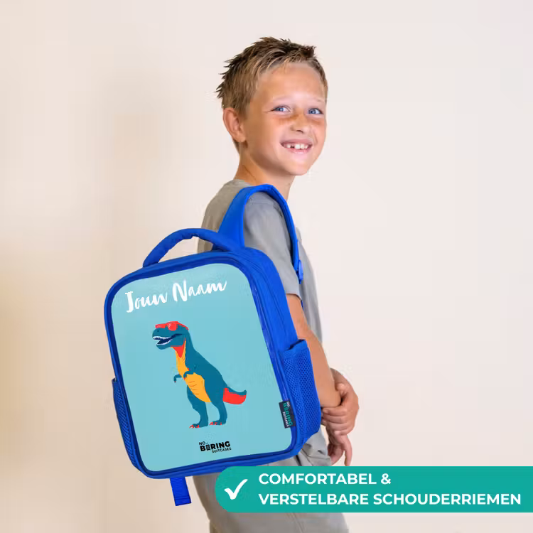 Kinderrugzak met naam - Blauw - Dino - Dier - Zonnebril — 4