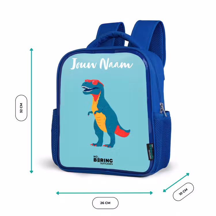 Kinderrugzak met naam - Blauw - Dino - Dier - Zonnebril — 5