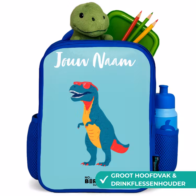Kinderrugzak met naam - Blauw - Dino - Dier - Zonnebril — 6