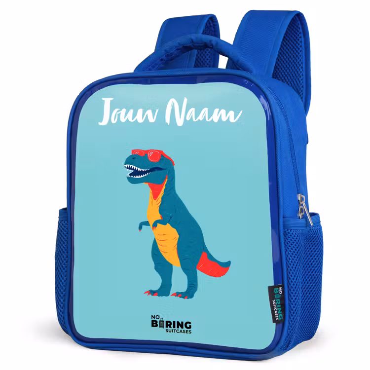 Kinderrugzak met naam - Blauw - Dino - Dier - Zonnebril — 7