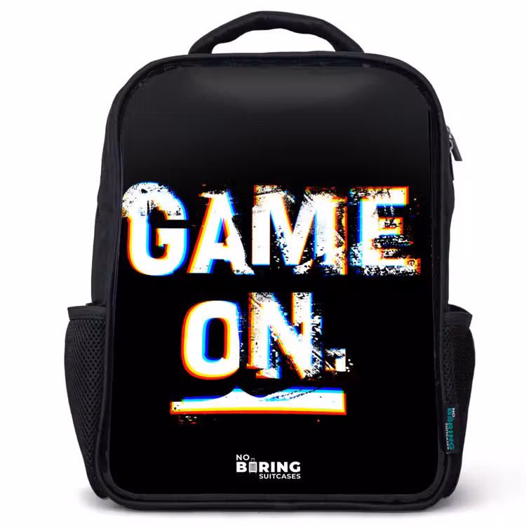 Kinderrugzak met naam - Zwart - Game on in zwart wit β 1