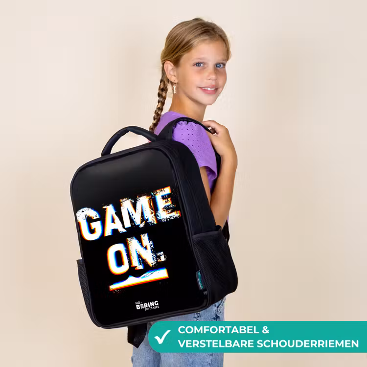 Kinderrugzak met naam - Zwart - Game on in zwart wit β 3