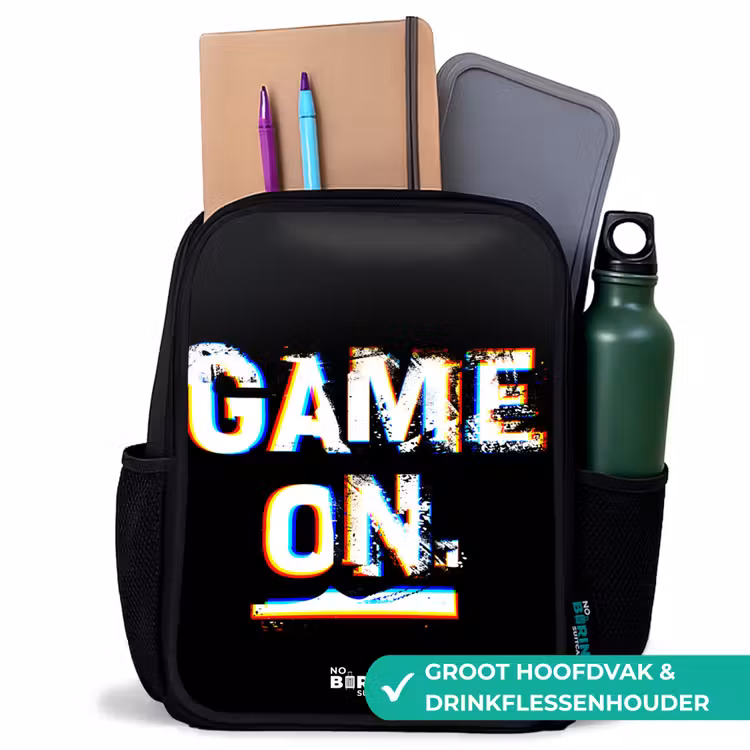 Kinderrugzak met naam - Zwart - Game on in zwart wit β 4