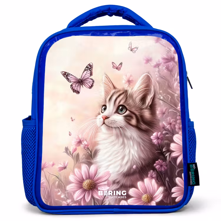 Kinderrugzak - Blauw - Kat - Paars - Vlinders - Bloemen β 1