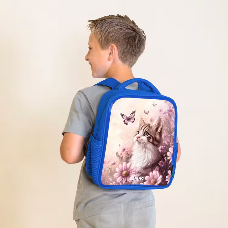 Kinderrugzak - Blauw - Kat - Paars - Vlinders - Bloemen β 3