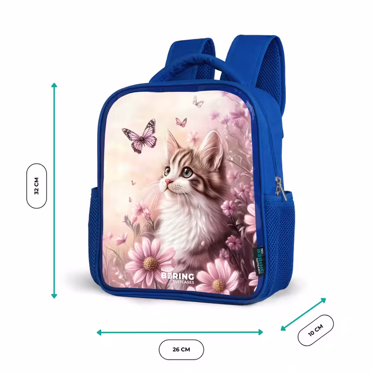 Kinderrugzak - Blauw - Kat - Paars - Vlinders - Bloemen β 5