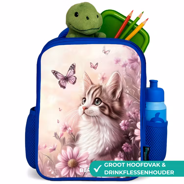 Kinderrugzak - Blauw - Kat - Paars - Vlinders - Bloemen β 6