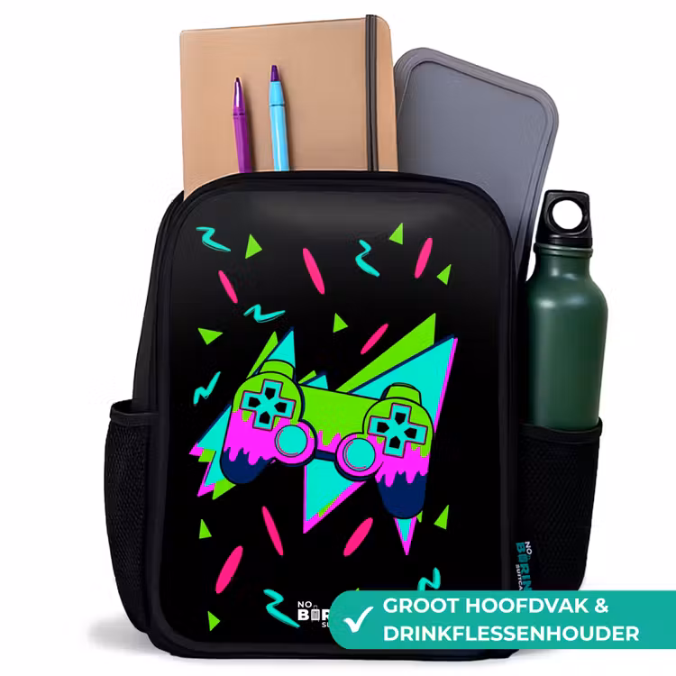 Kinderrugzak met naam - Zwart - Neon controller op zwart — 4