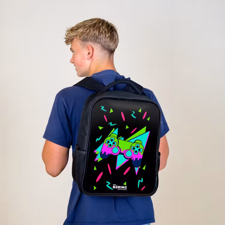 Kinderrugzak met naam - Zwart - Neon controller op zwart — 6