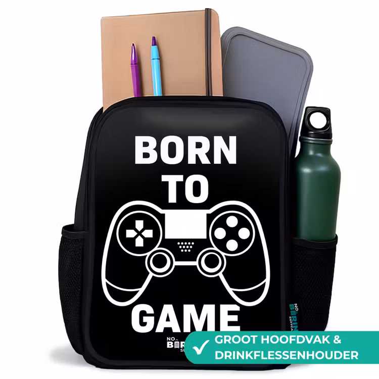 Kinderrugzak met naam - Zwart - Qoute met controller in zwart wit — 4